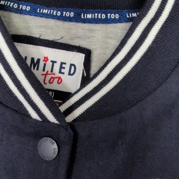 Limited Too Navy and White Letterman Jacket with Green Patch - Picture 6 of 8